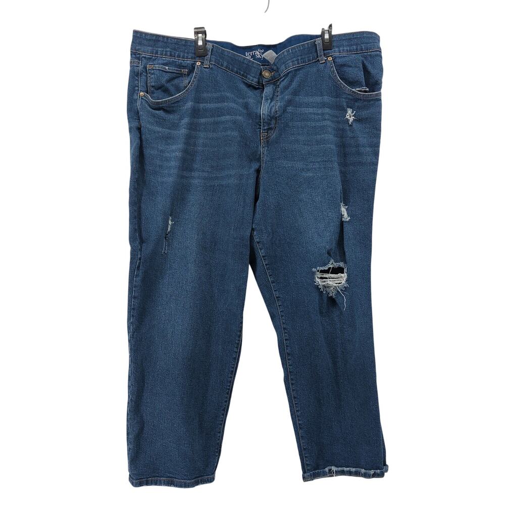 Terra & Sky Size 26W Blue Distressed Jeans Relaxed Boyfriend